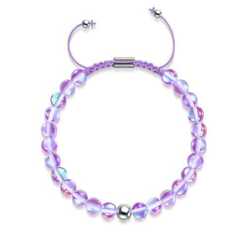 Kosmisches Lila | Silber | Galaxie Glas Makramee Perlen Armband